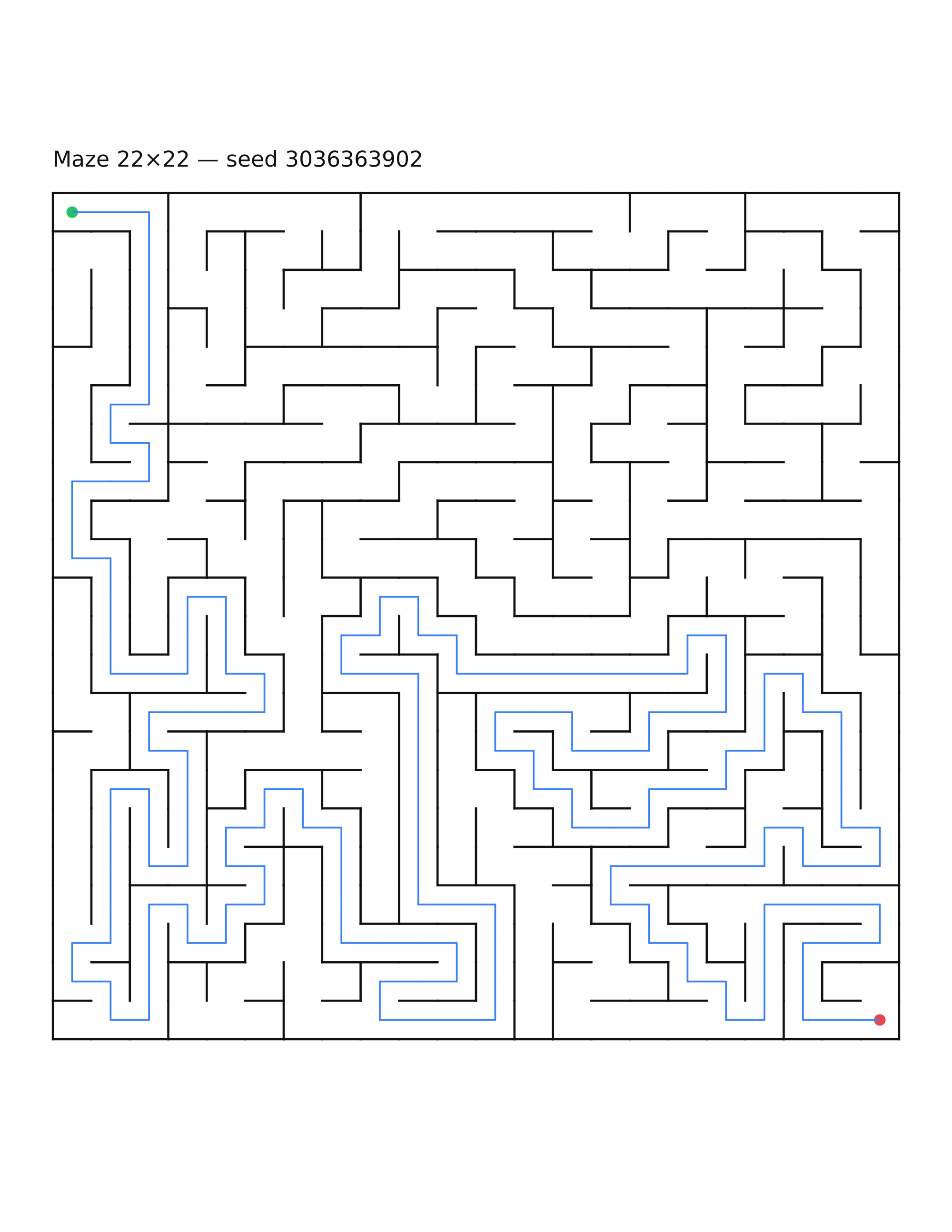 Maze 22×22 #24 — solution