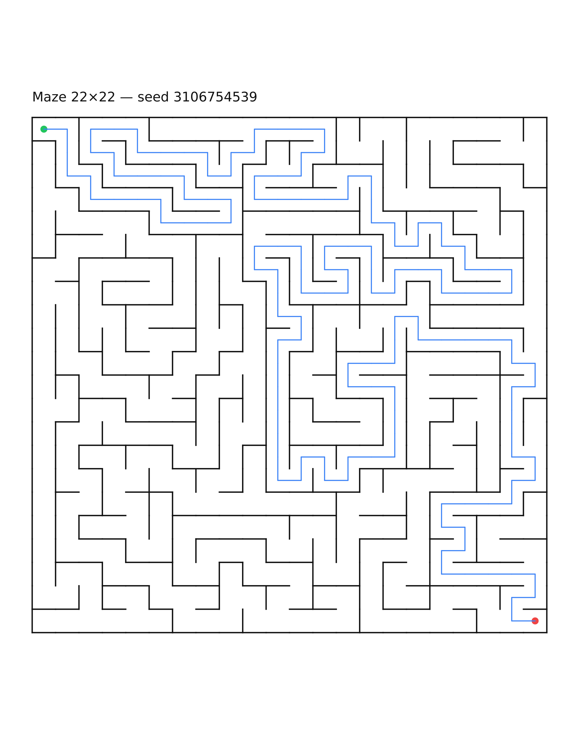Maze 22×22 #25 — solution