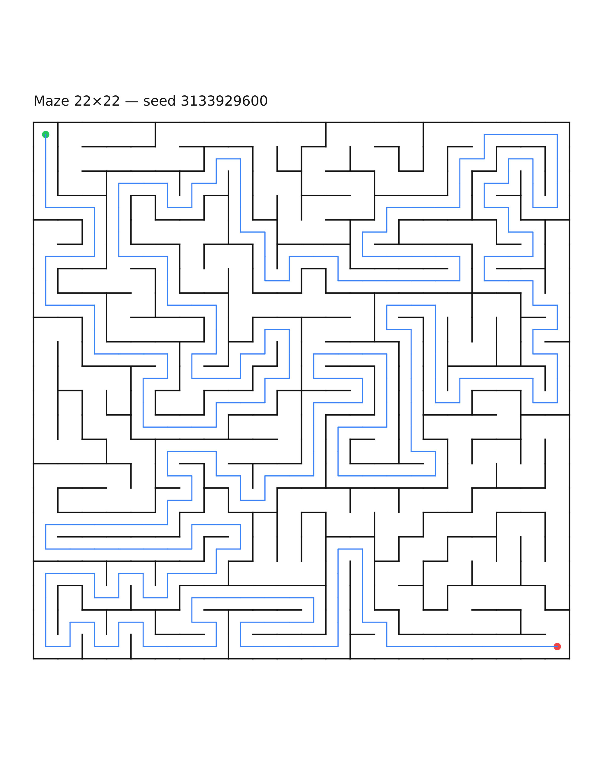 Maze 22×22 #32 — solution