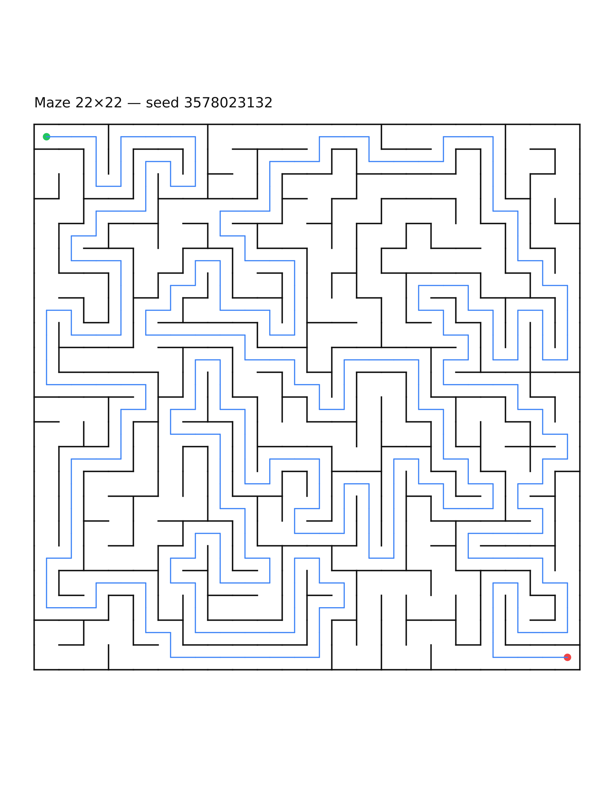 Maze 22×22 #7 — solution
