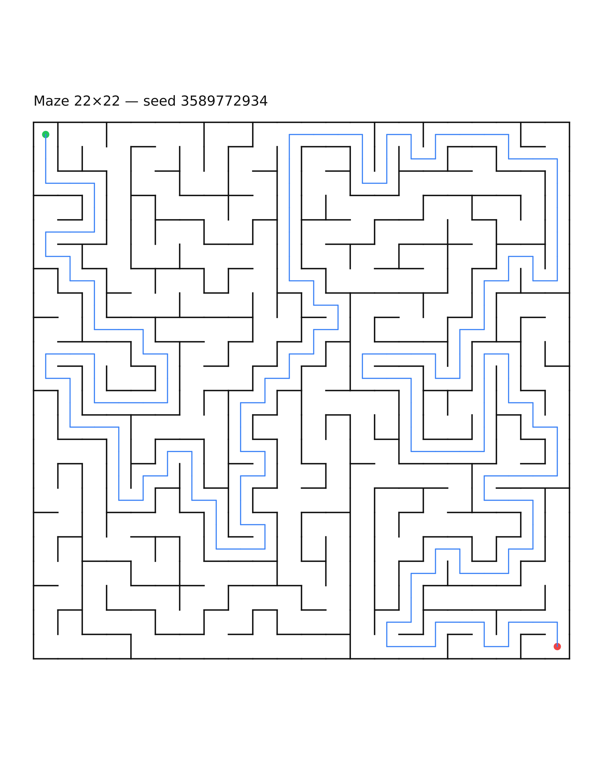 Maze 22×22 #9 — solution