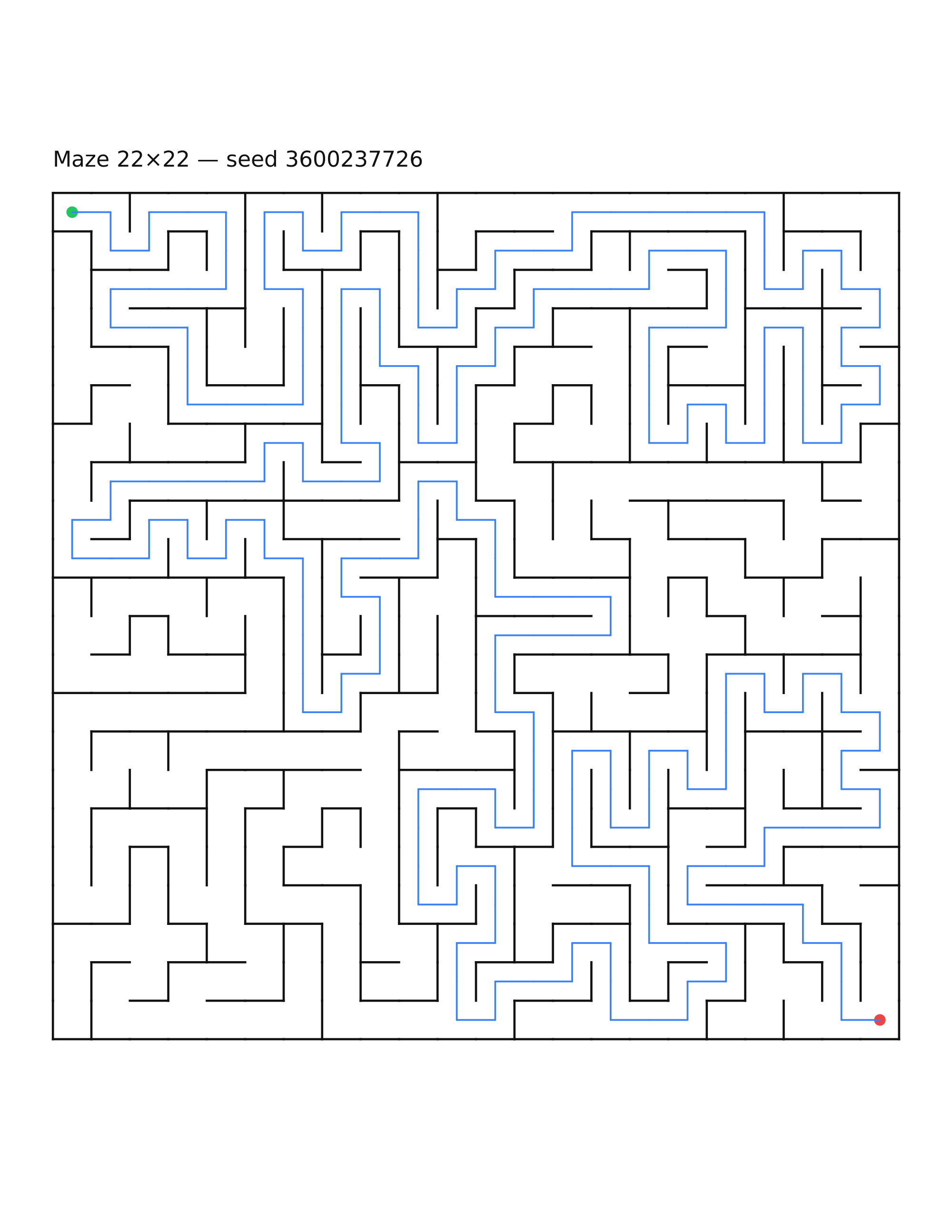 Maze 22×22 #11 — solution