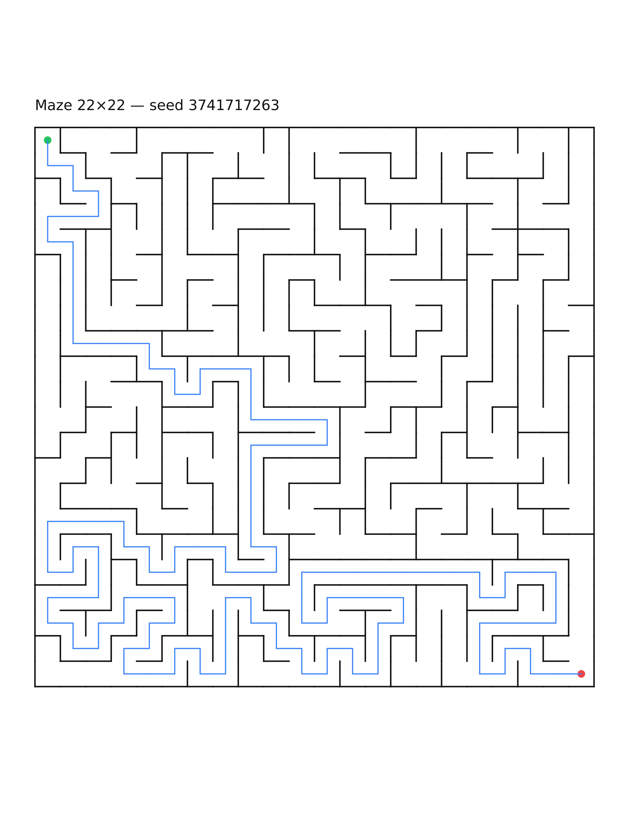 Maze 22×22 #23 — solution
