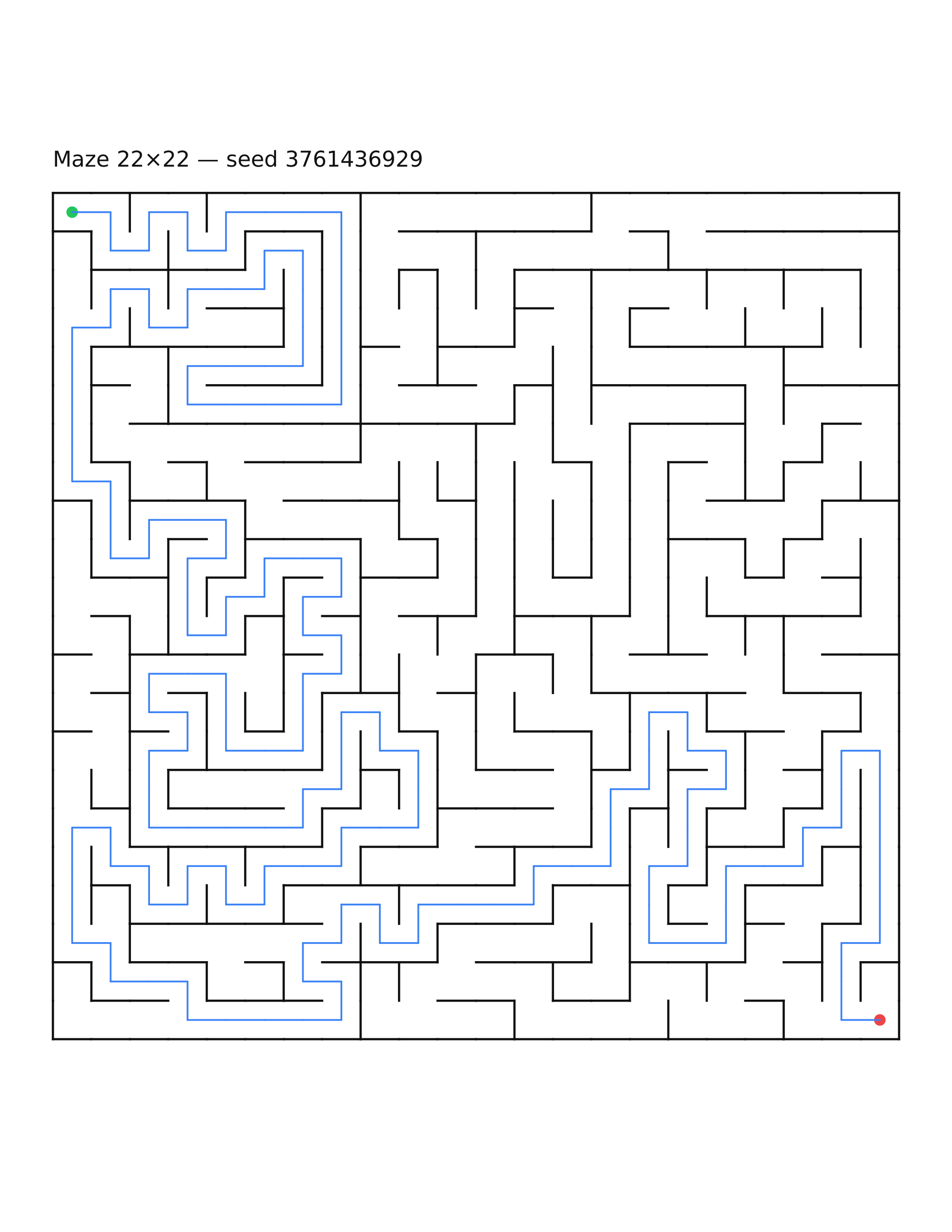 Maze 22×22 #11 — solution