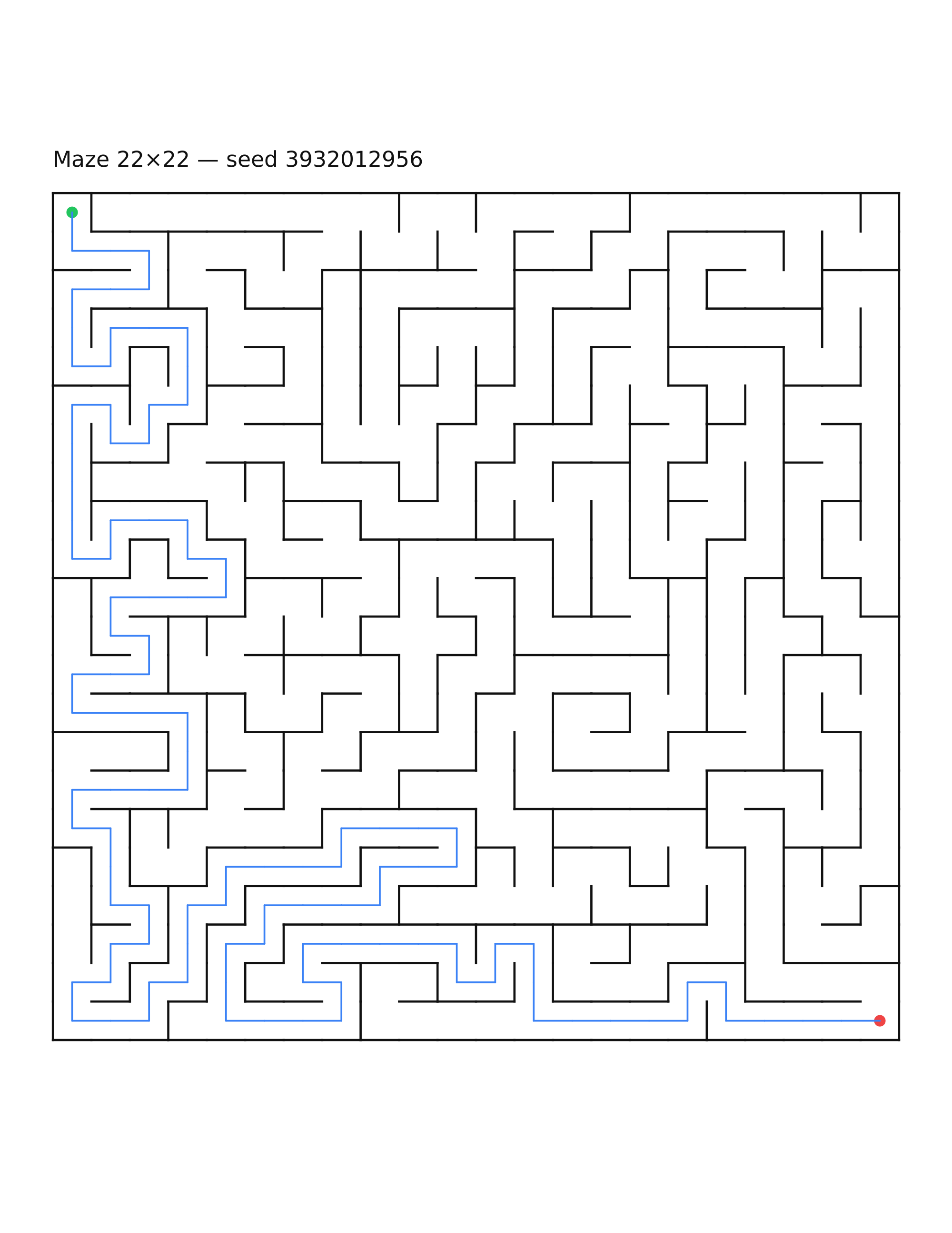 Maze 22×22 #30 — solution