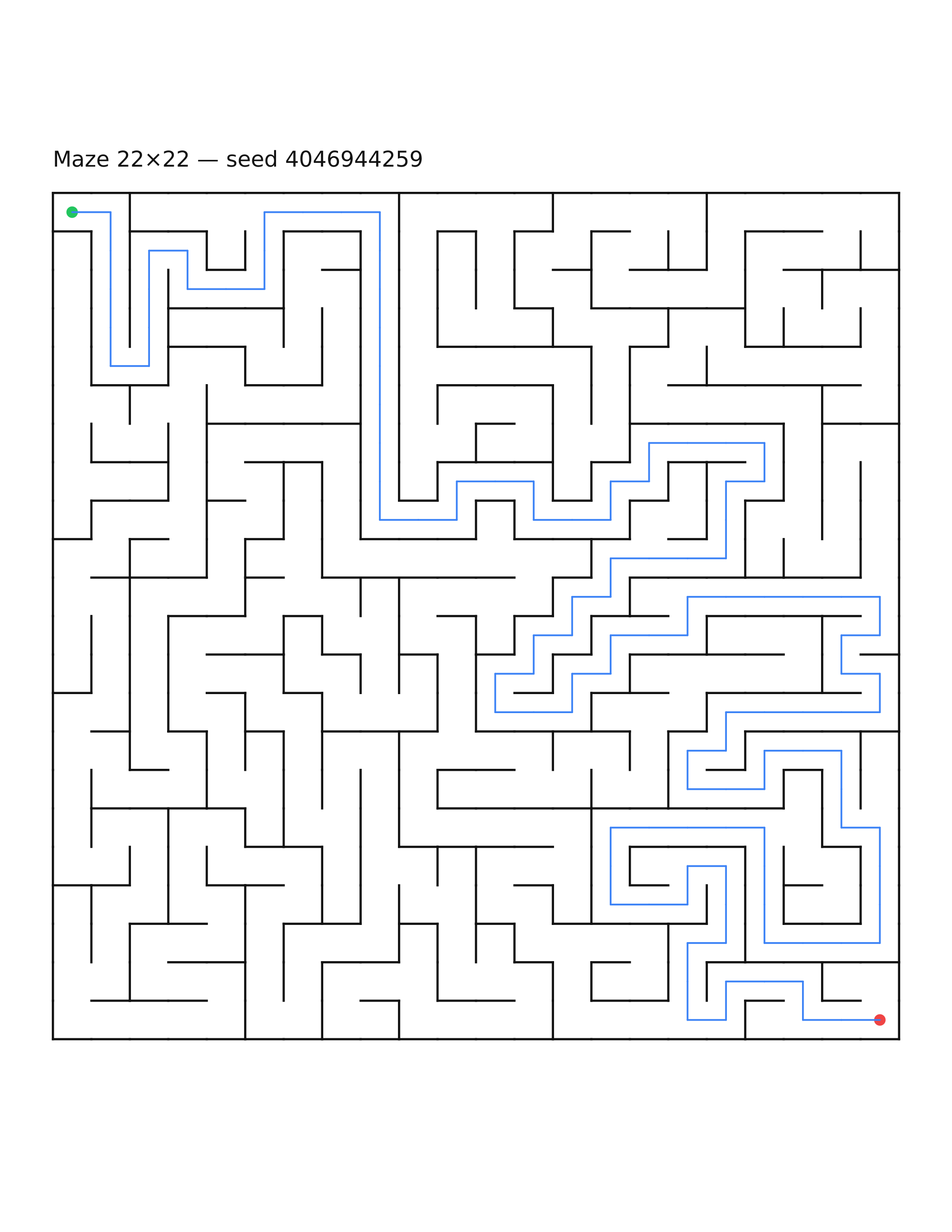 Maze 22×22 #24 — solution