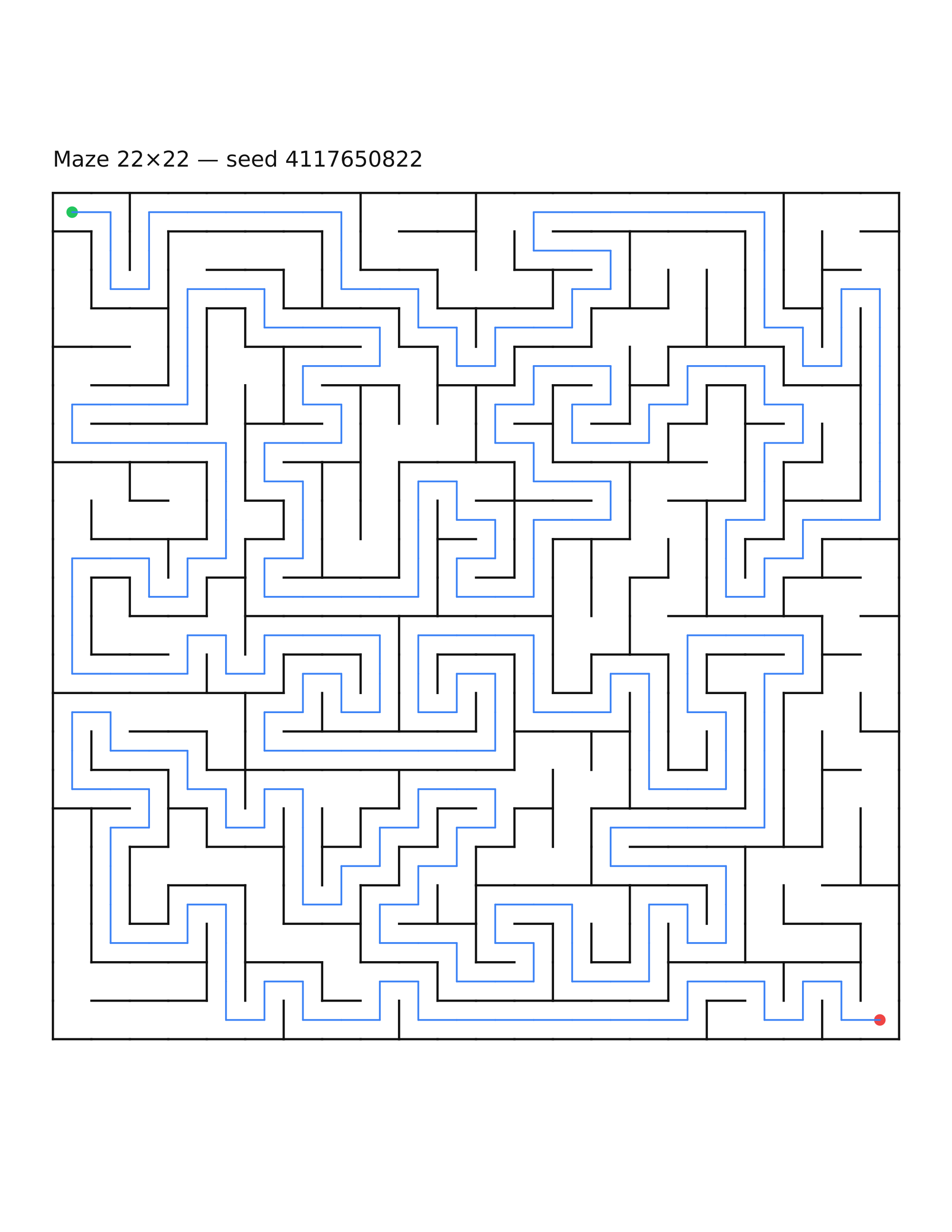 Maze 22×22 #7 — solution