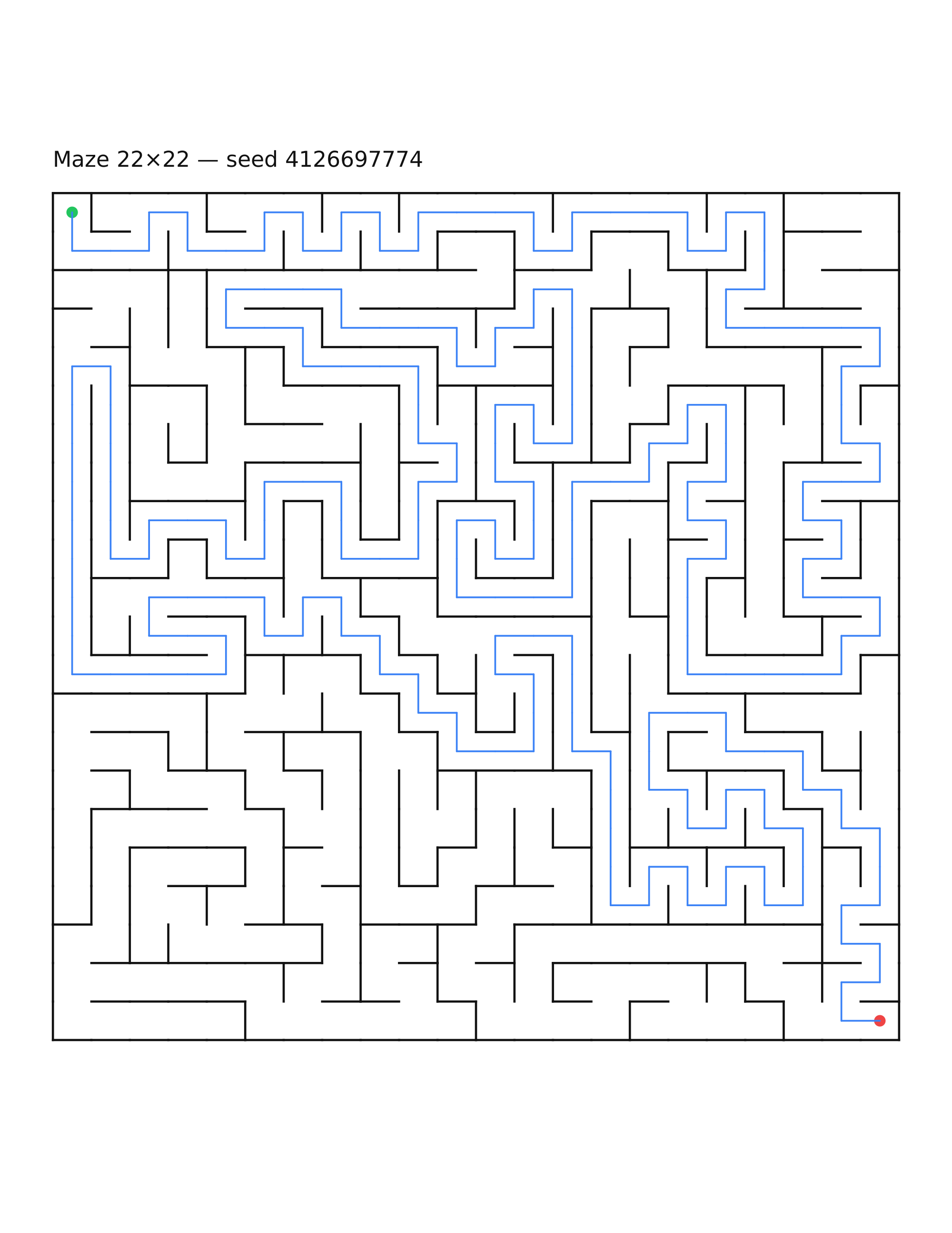 Maze 22×22 #25 — solution