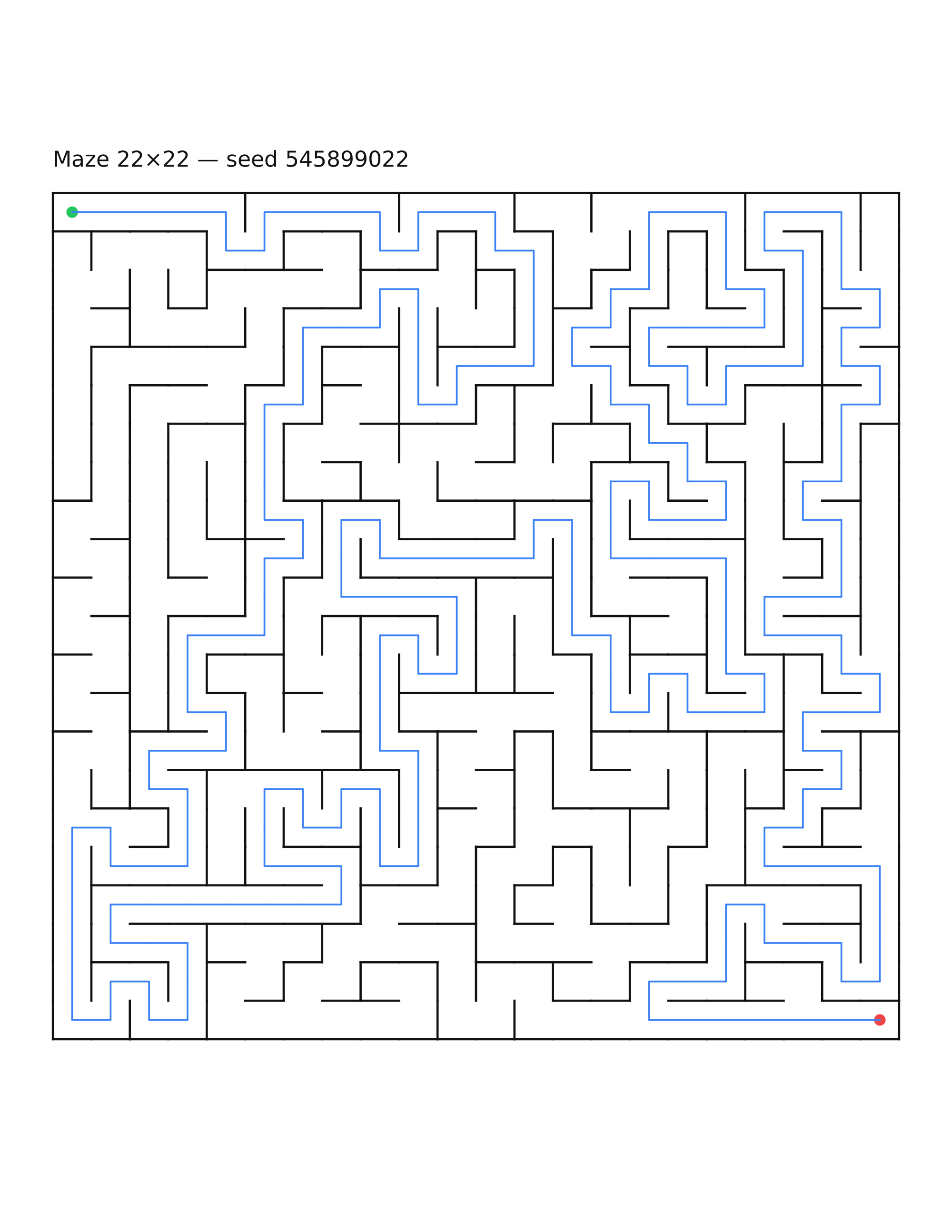 Maze 22×22 #27 — solution