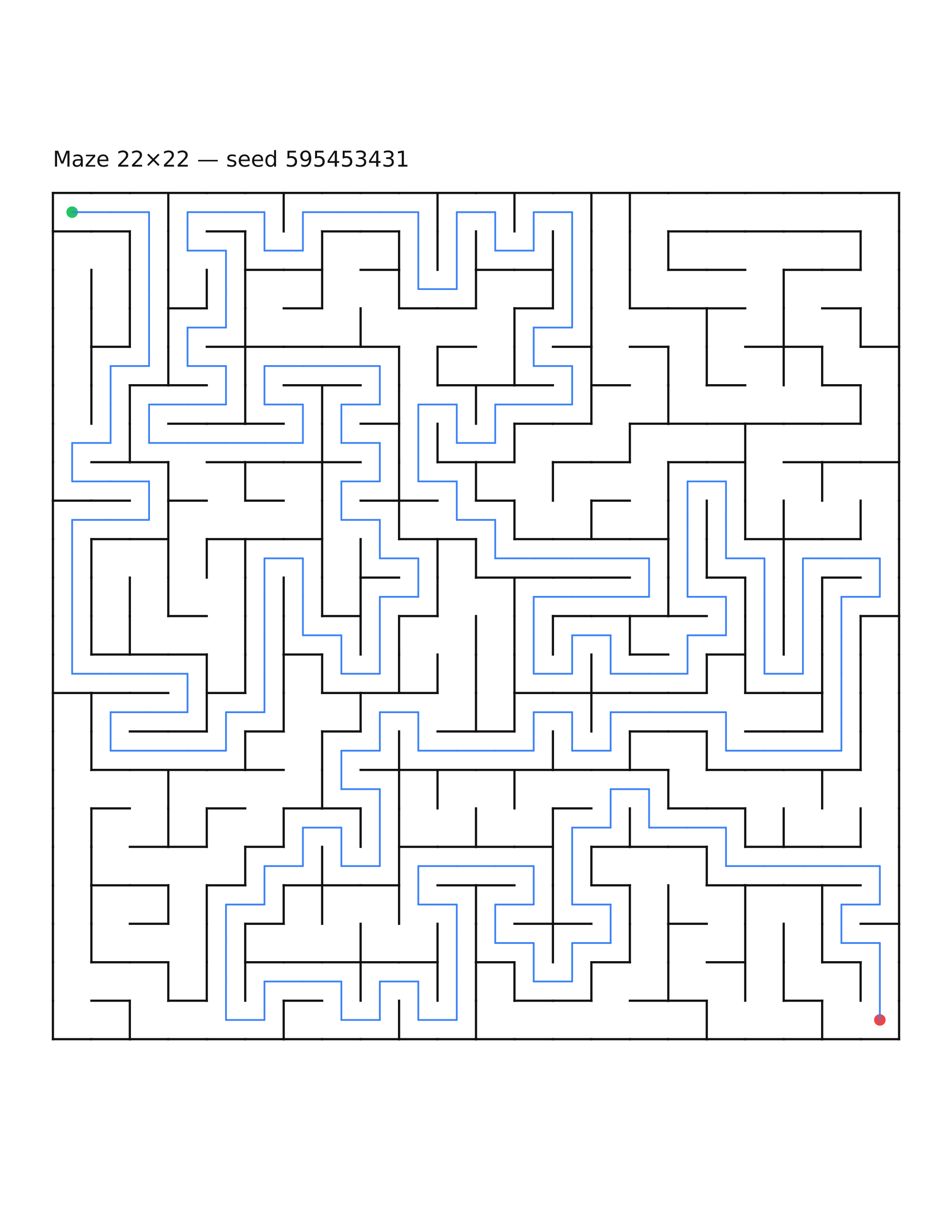 Maze 22×22 #11 — solution