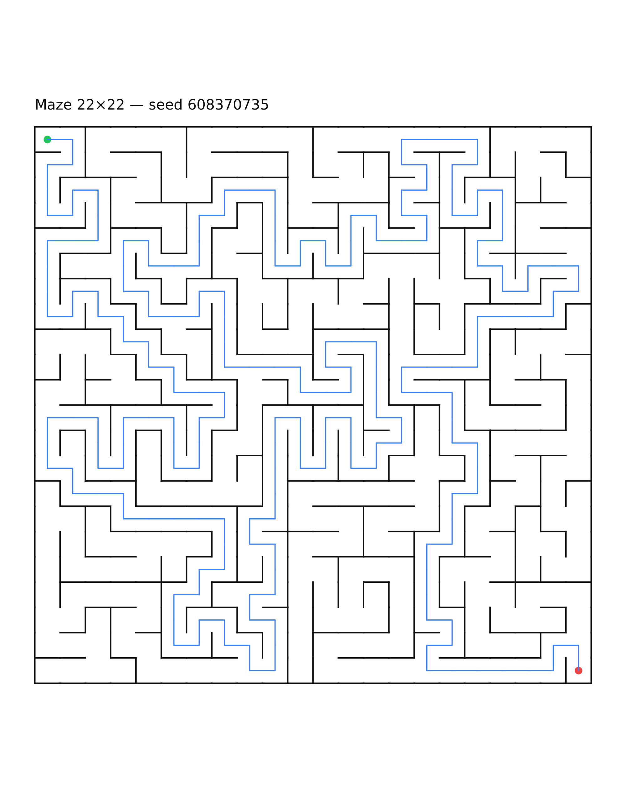 Maze 22×22 #26 — solution
