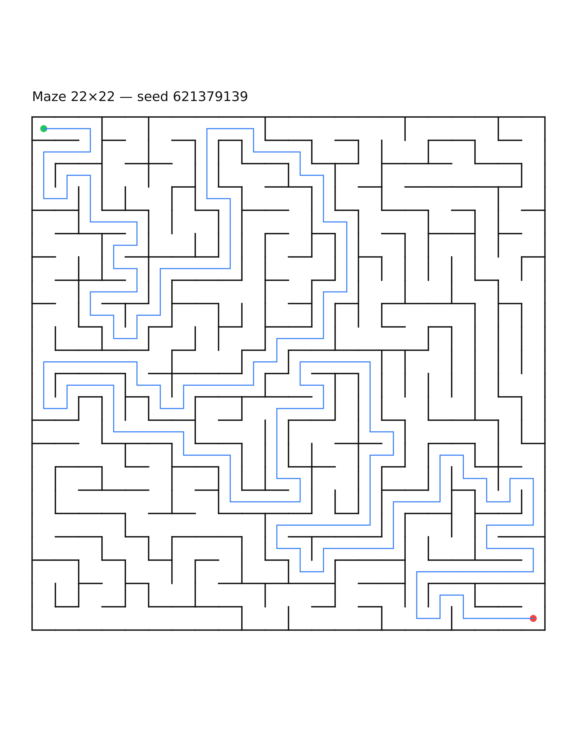 Maze 22×22 #25 — solution