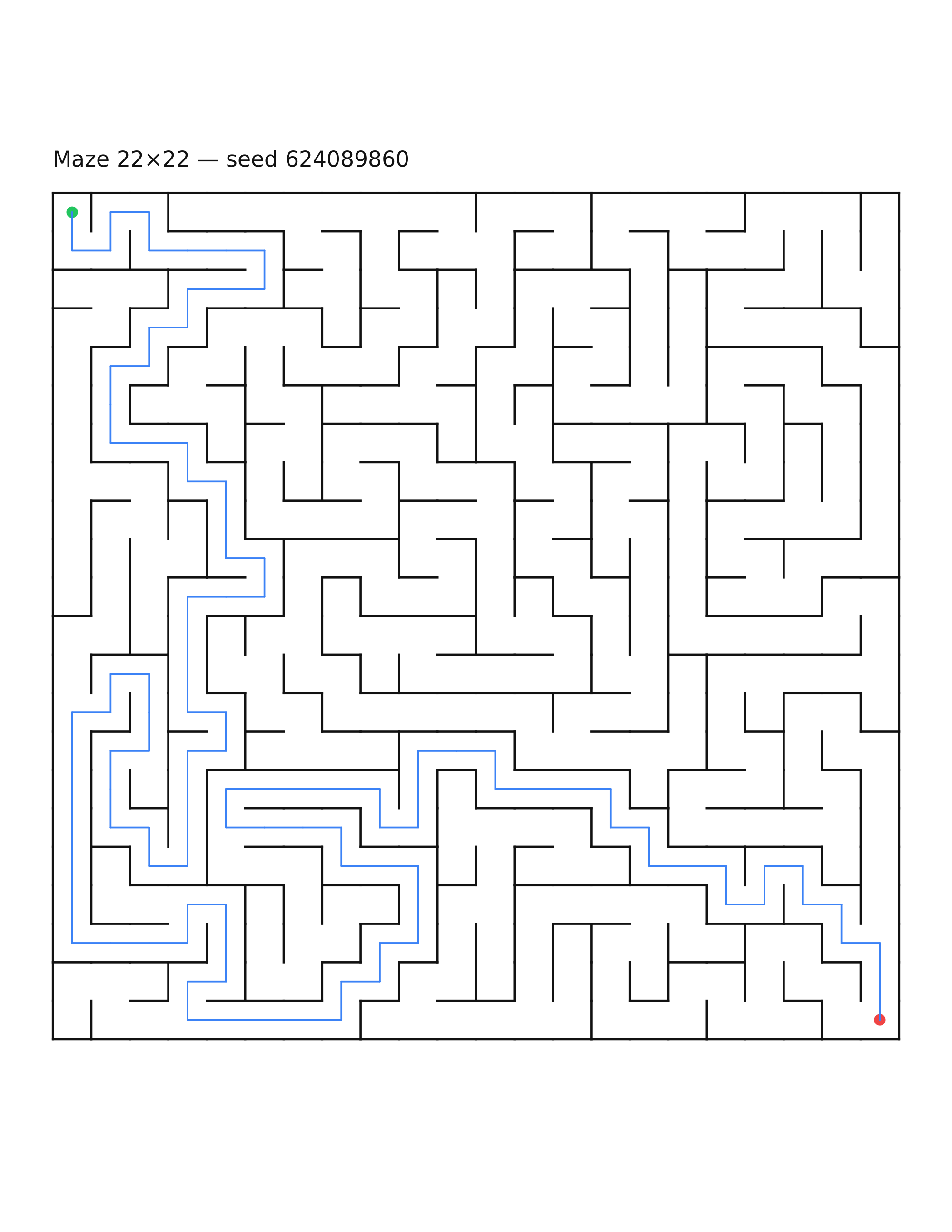 Maze 22×22 #15 — solution