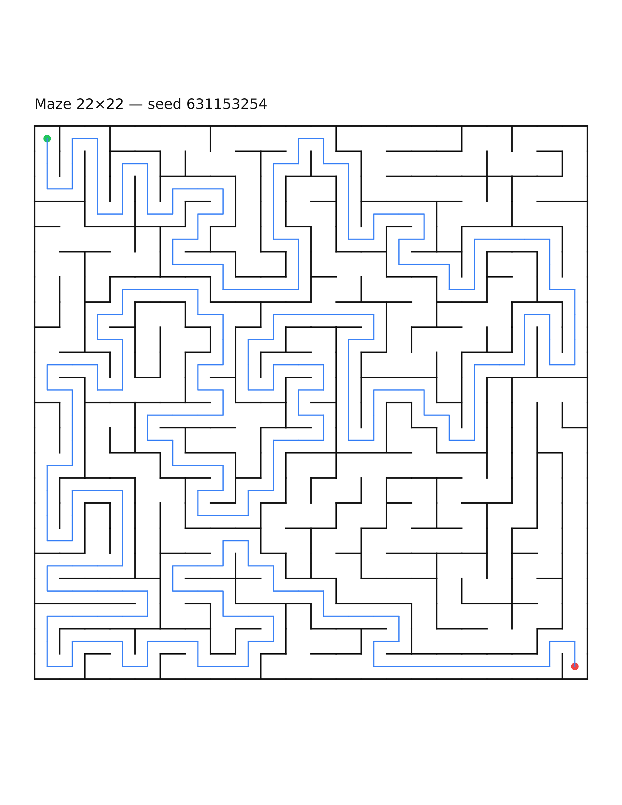 Maze 22×22 #19 — solution