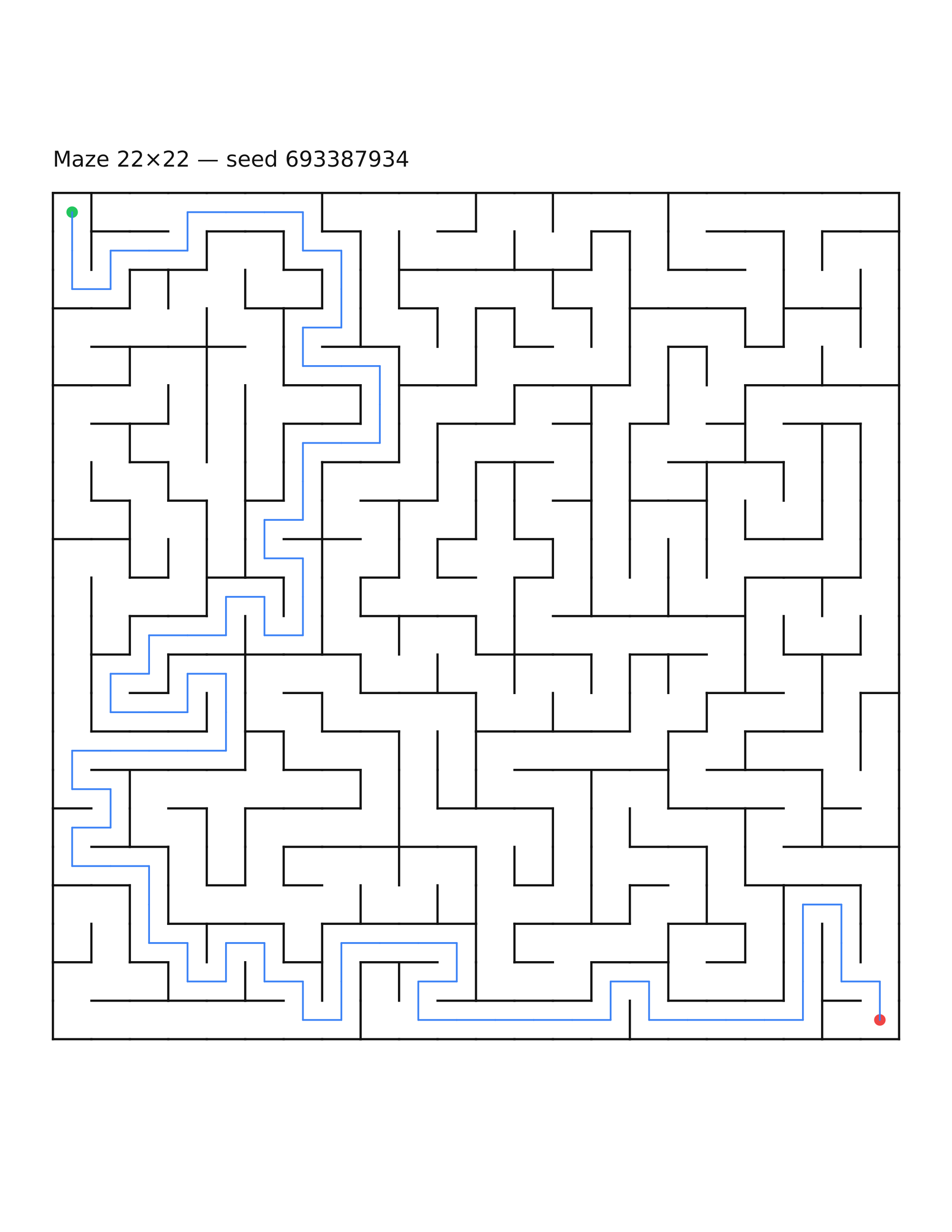 Maze 22×22 #26 — solution
