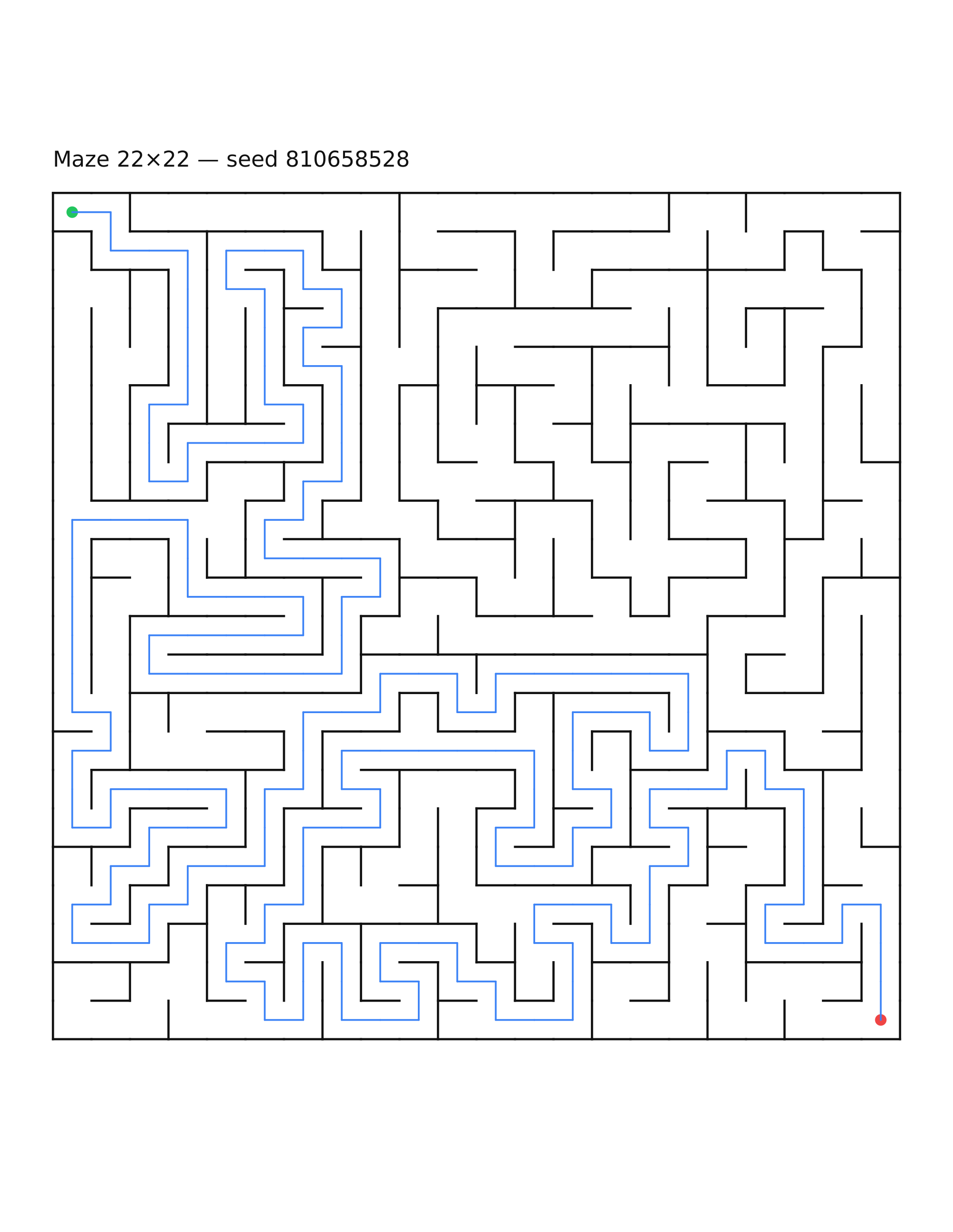 Maze 22×22 #23 — solution