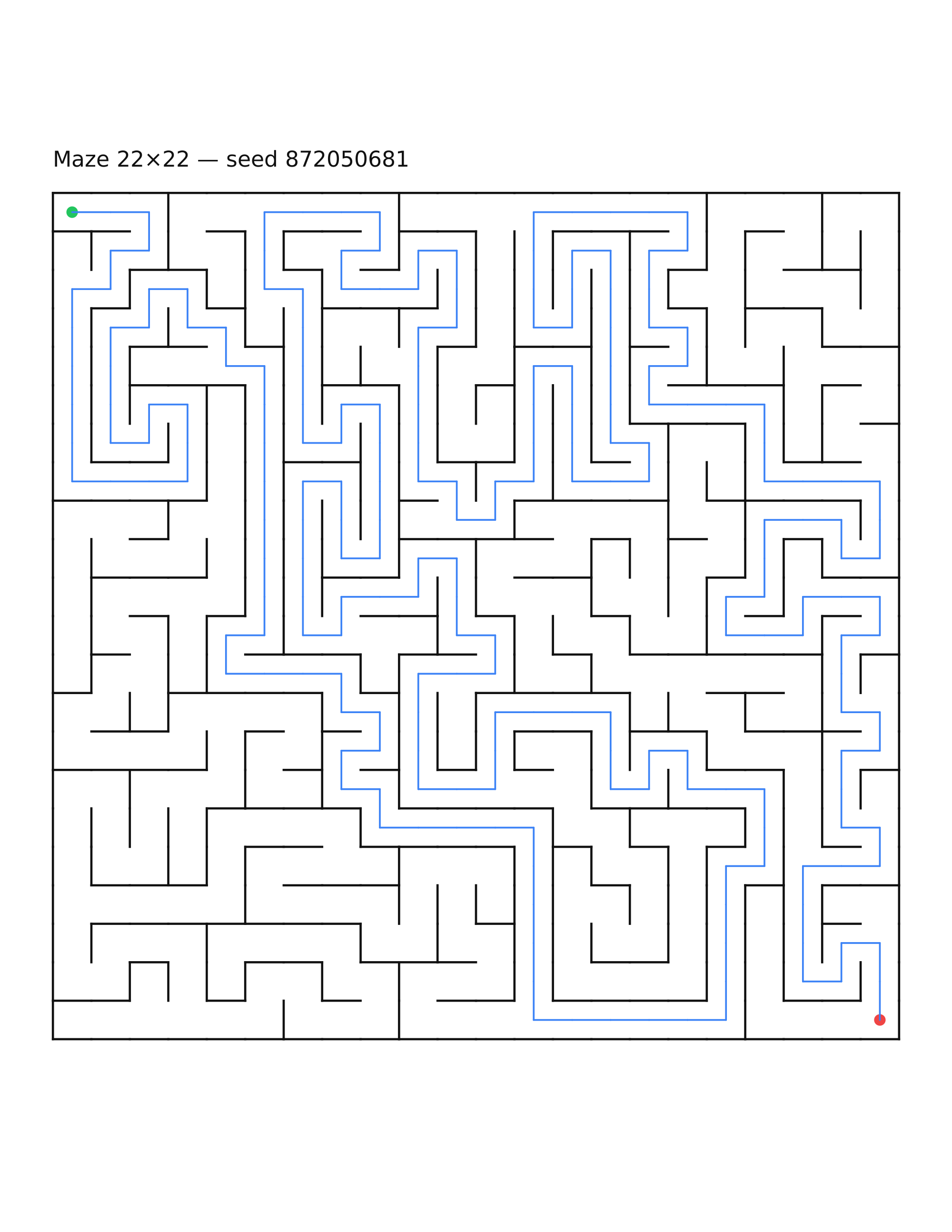 Maze 22×22 #6 — solution