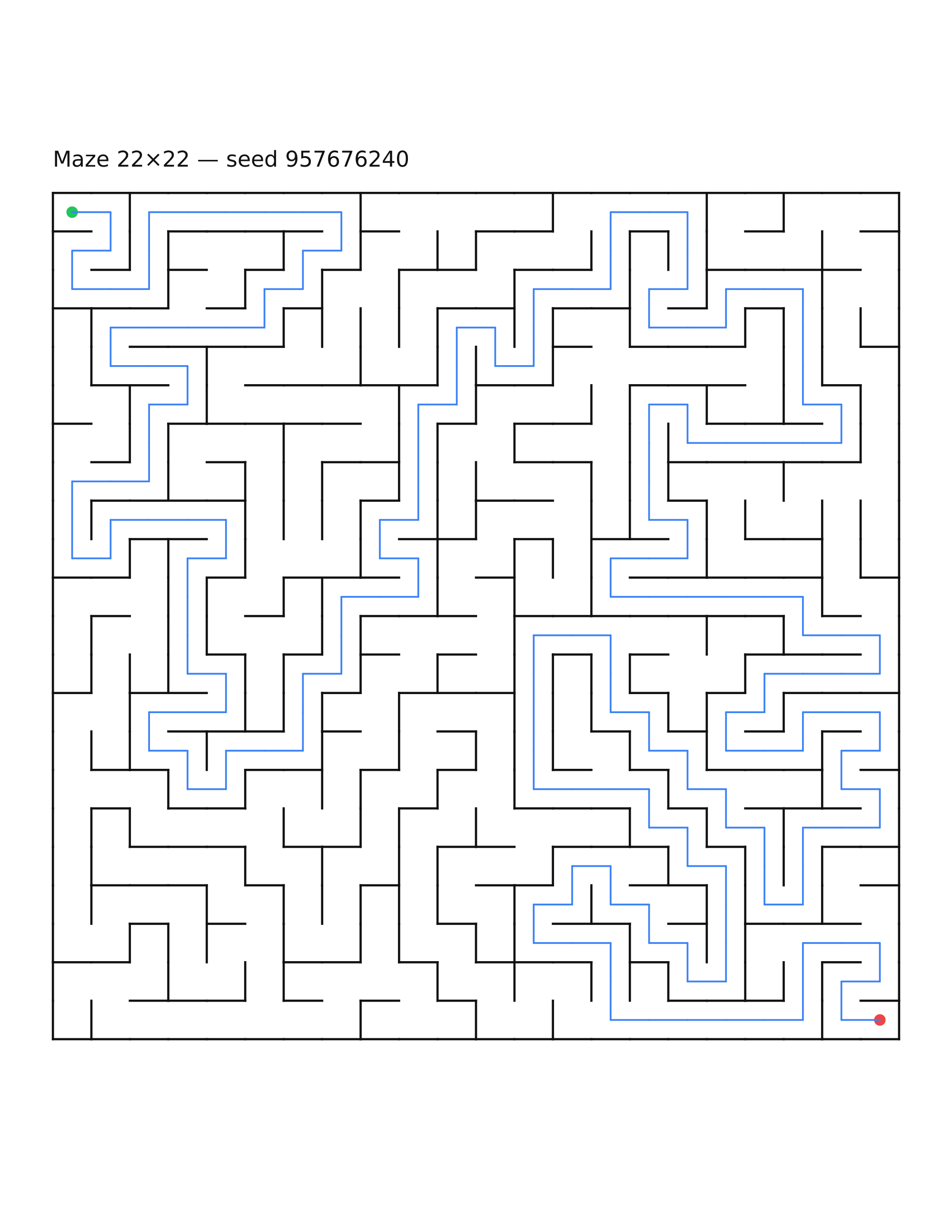 Maze 22×22 #26 — solution