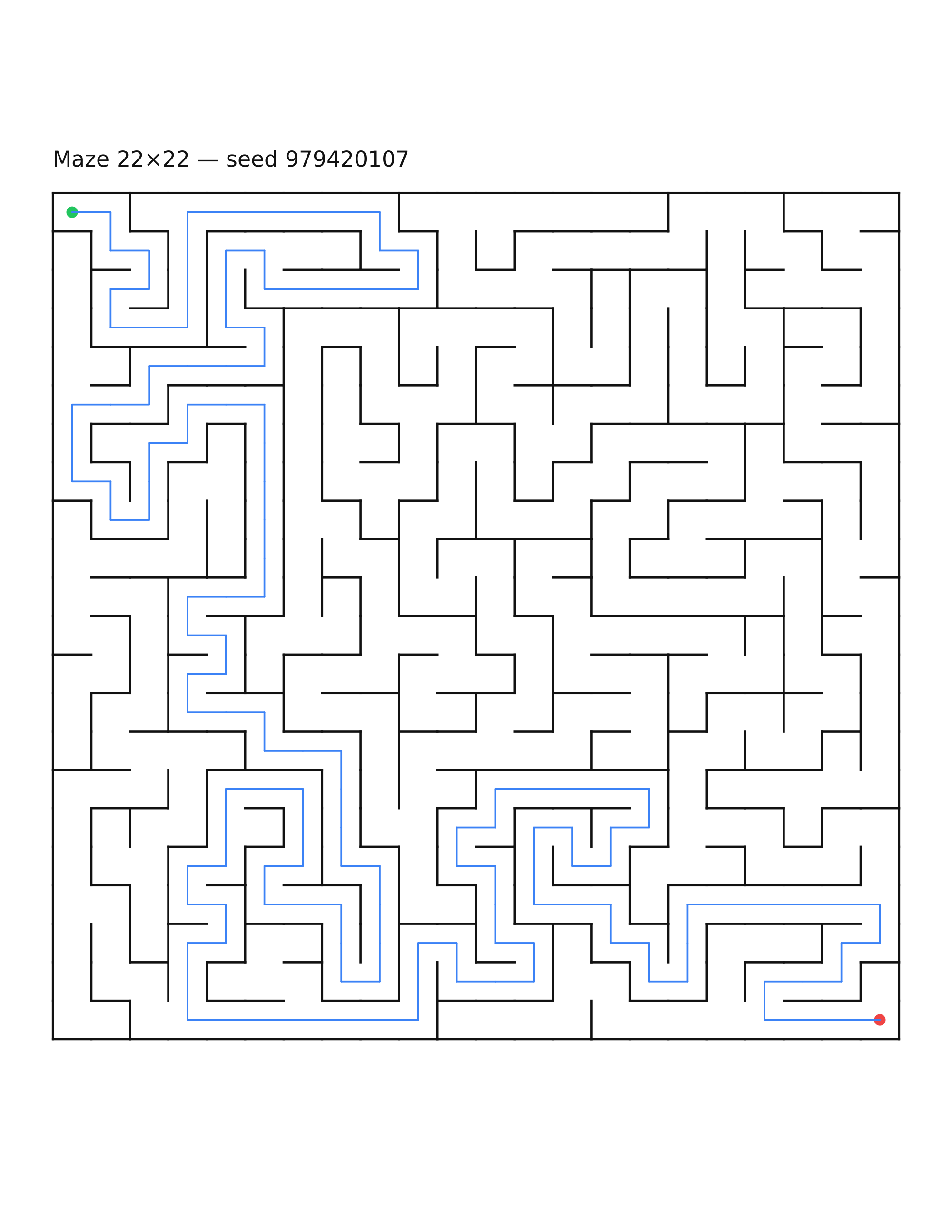 Maze 22×22 #16 — solution