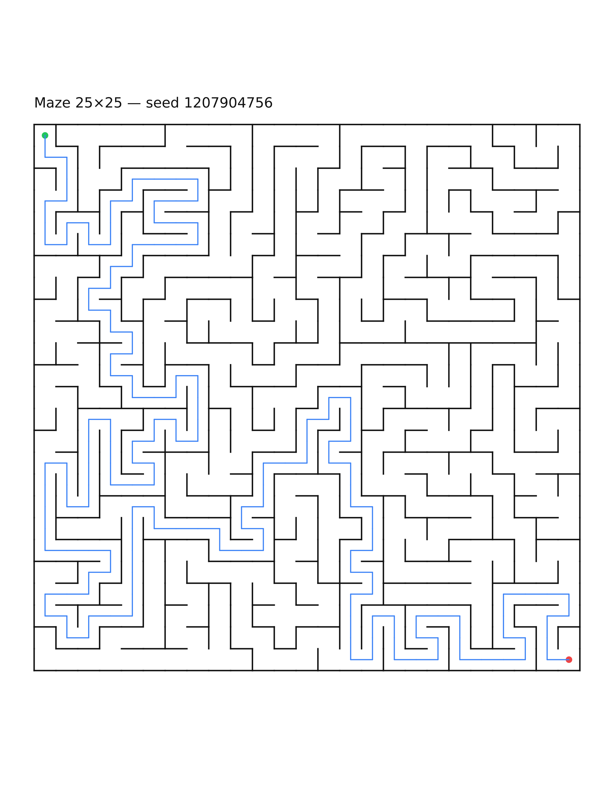 Maze 25×25 #16 — solution