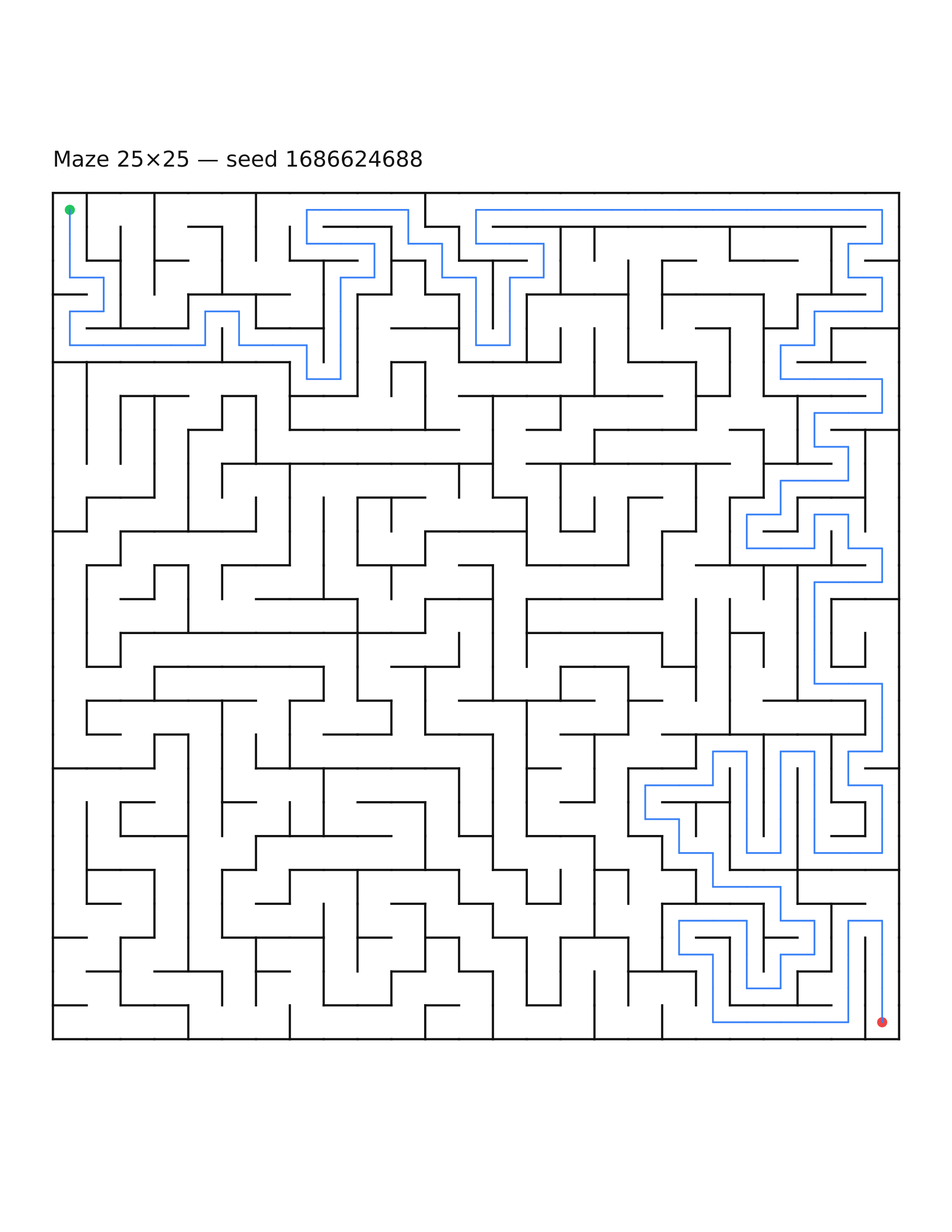 Maze 25×25 #17 — solution