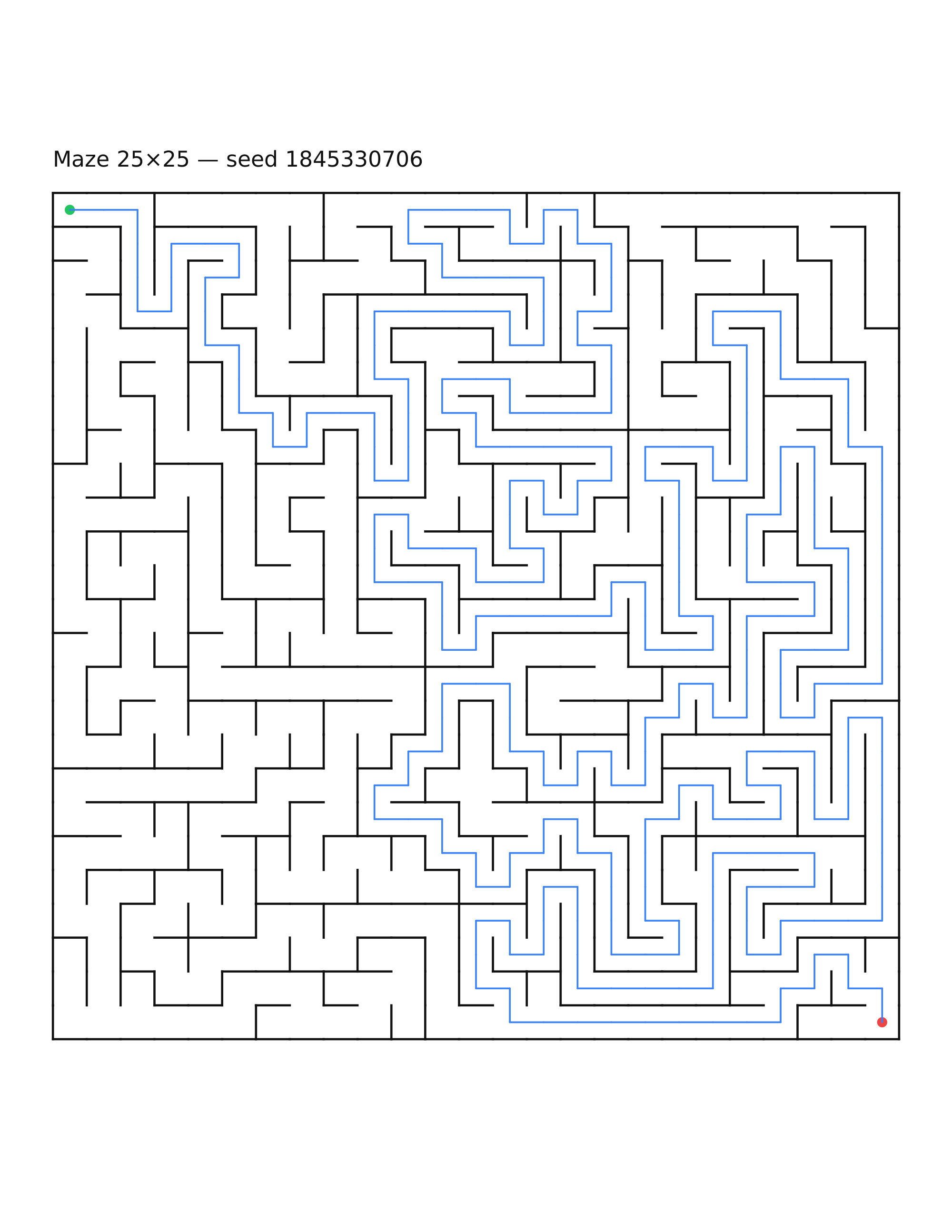 Maze 25×25 #16 — solution