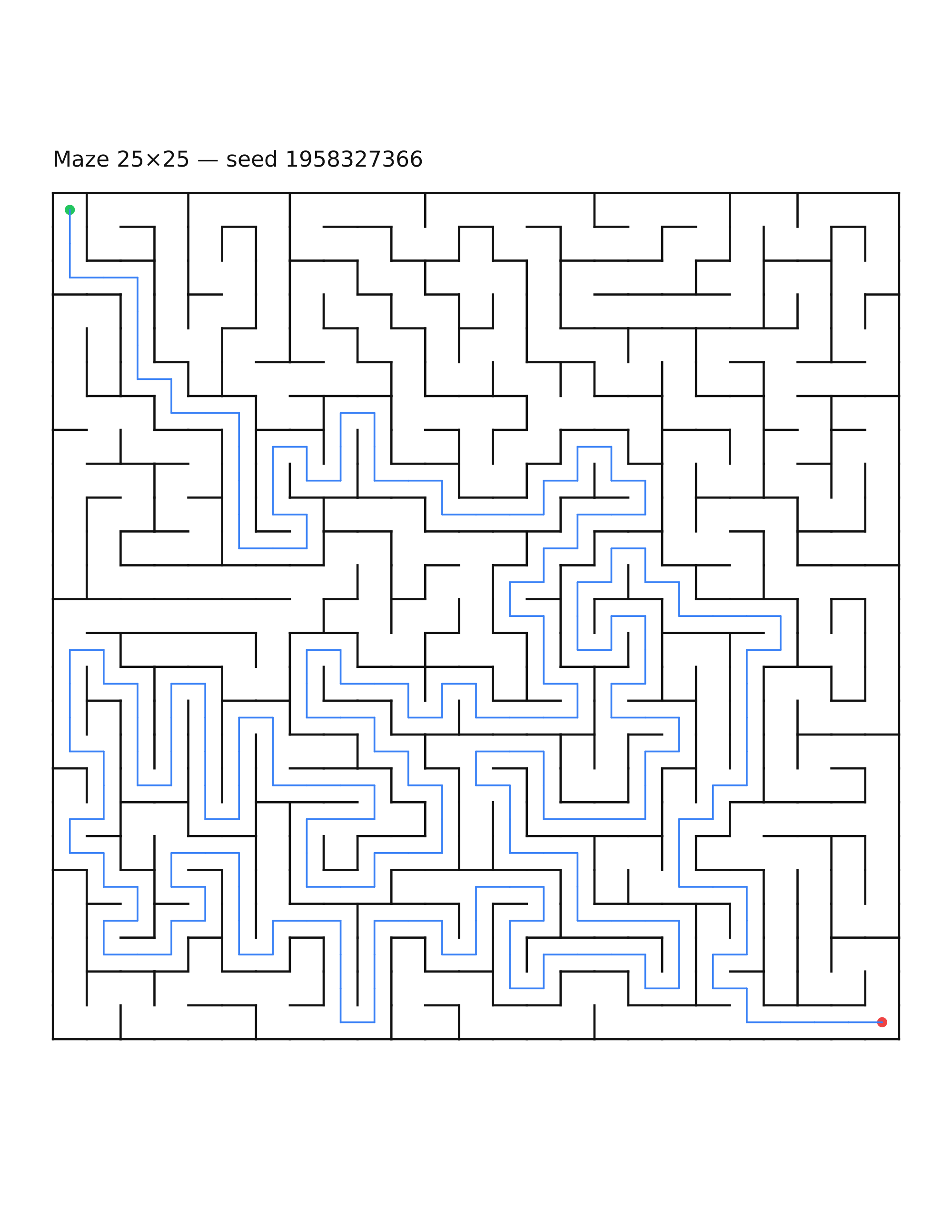 Maze 25×25 #20 — solution