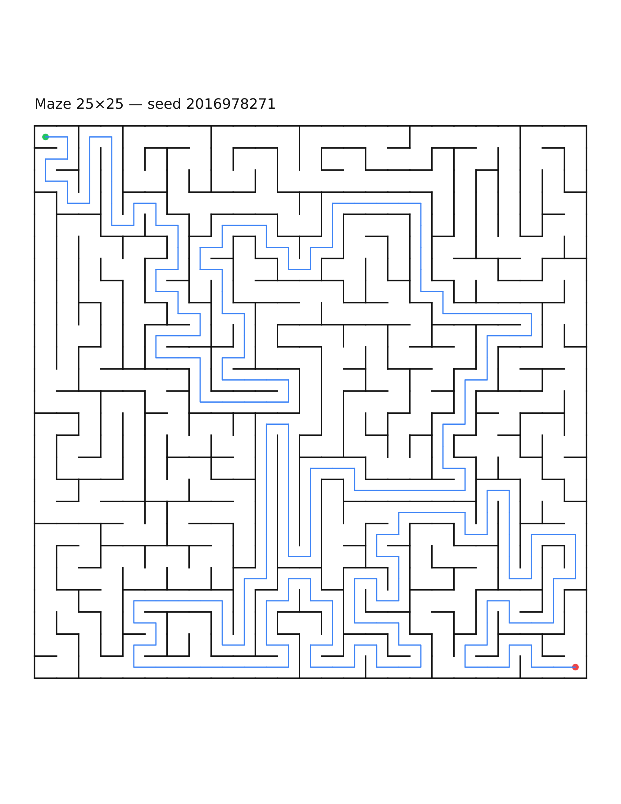 Maze 25×25 #16 — solution