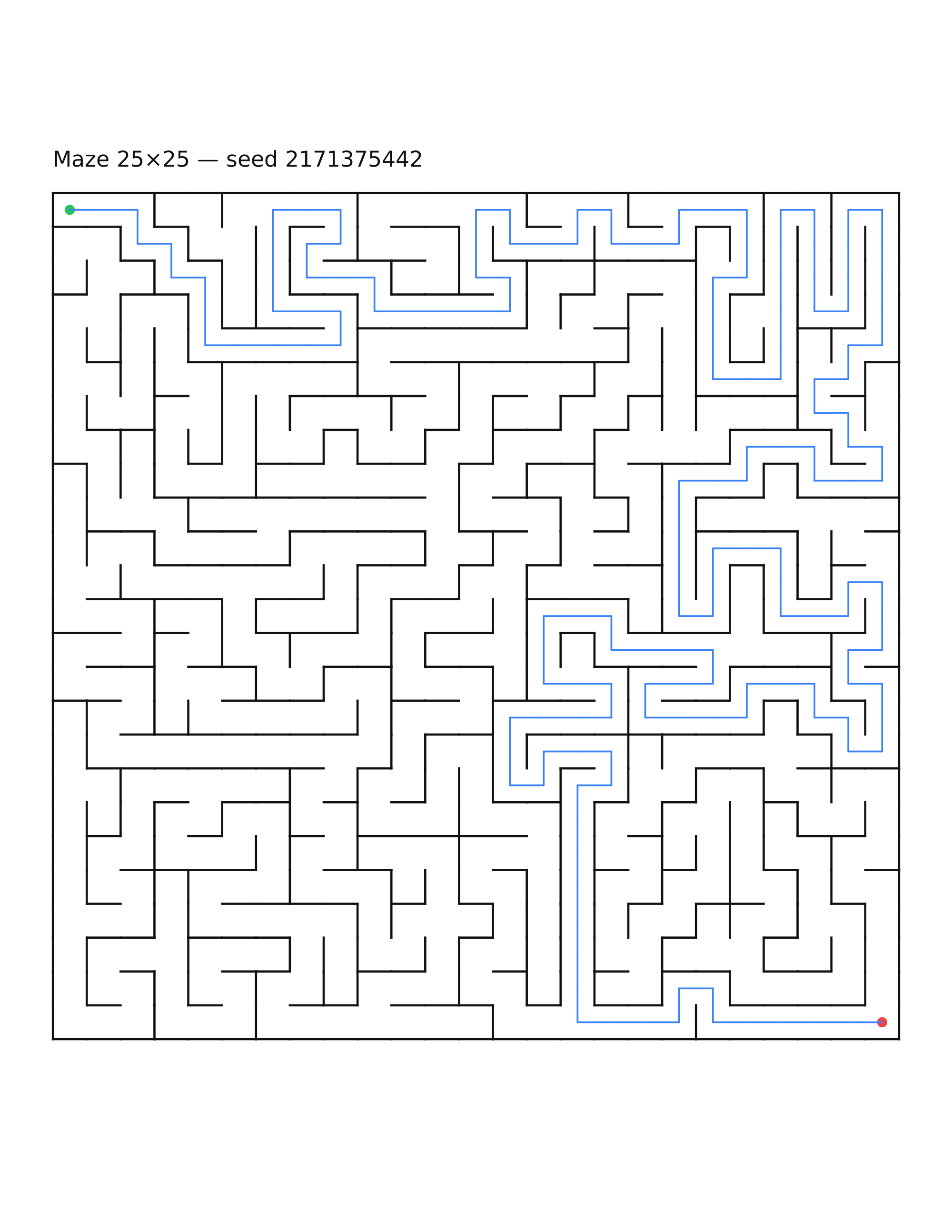 Maze 25×25 #16 — solution
