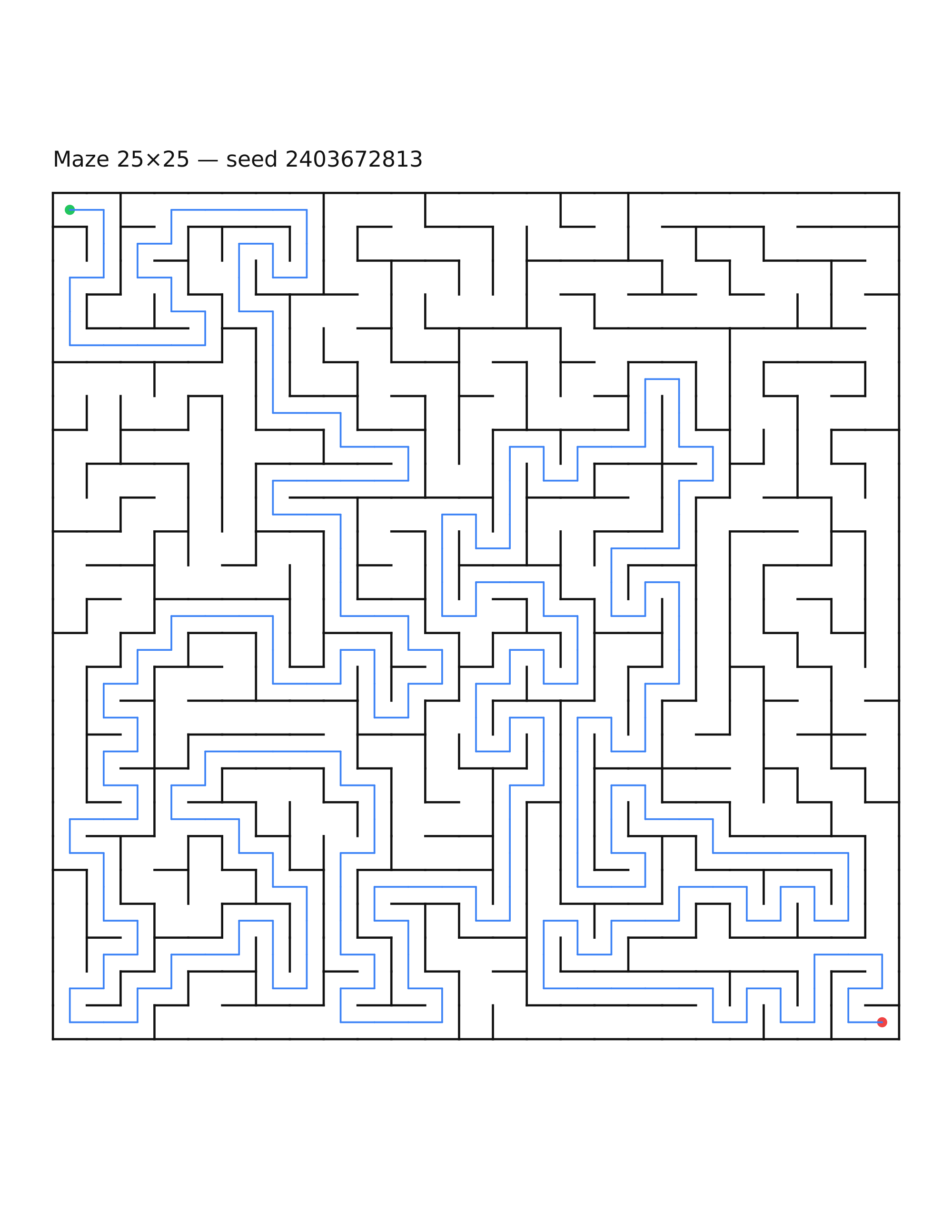 Maze 25×25 #17 — solution