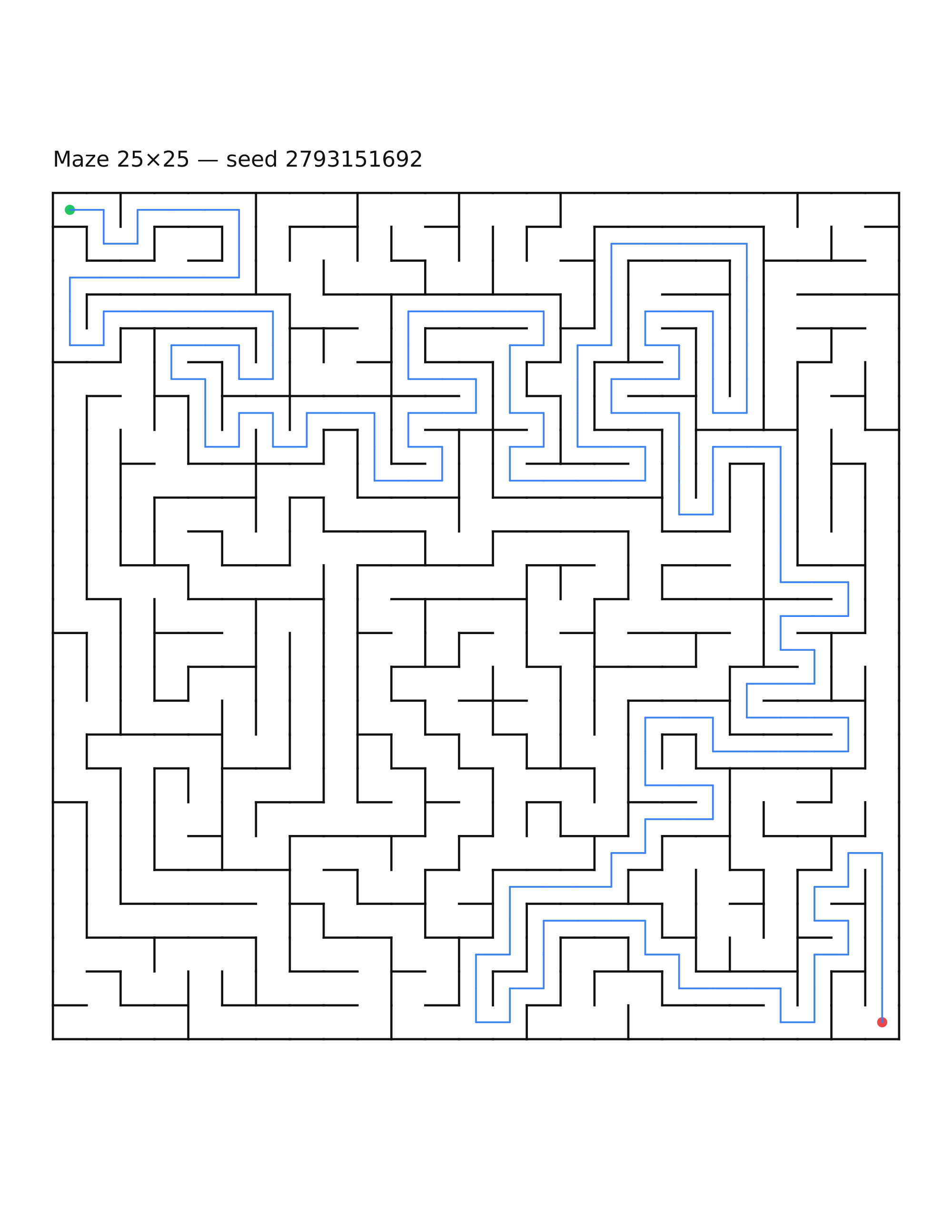 Maze 25×25 #17 — solution