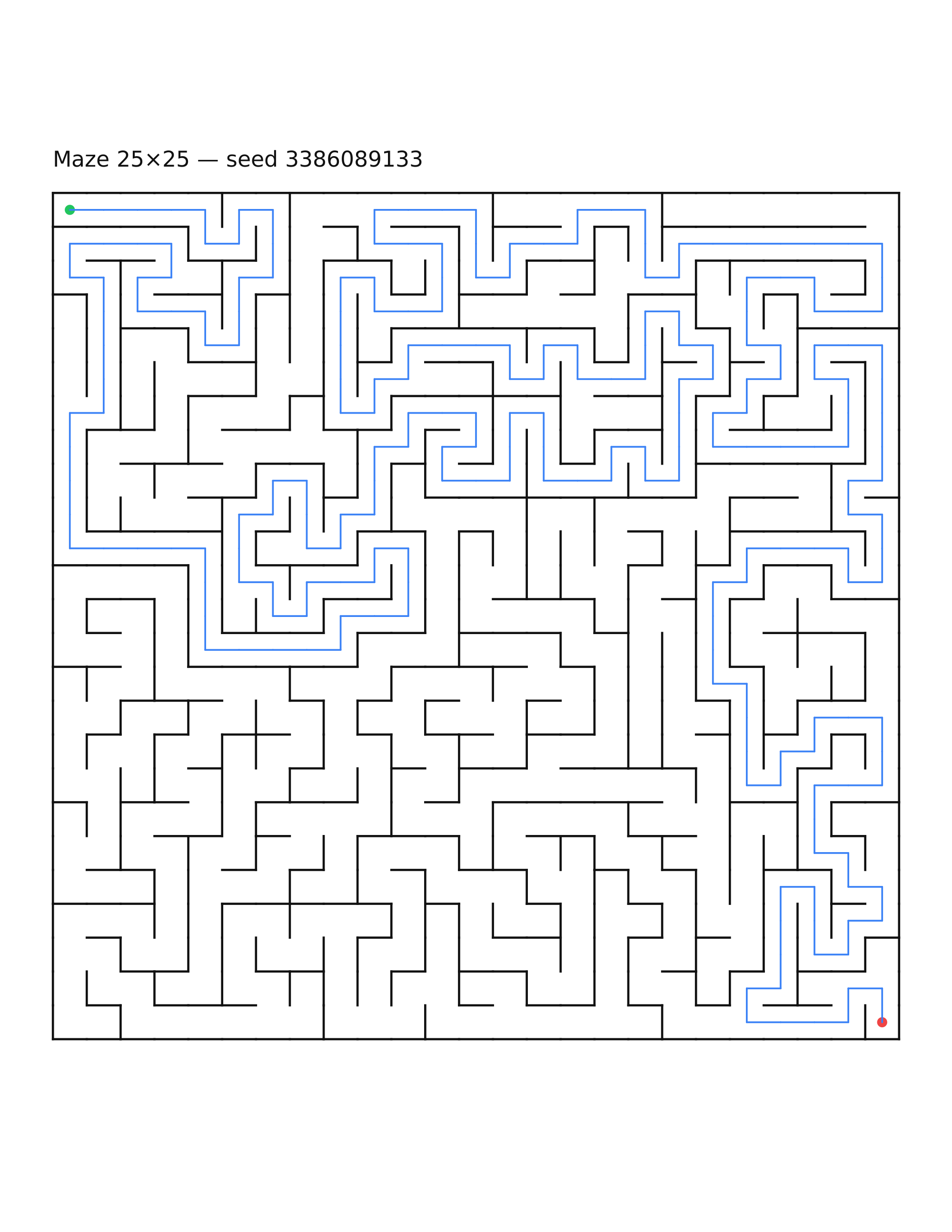 Maze 25×25 #23 — solution