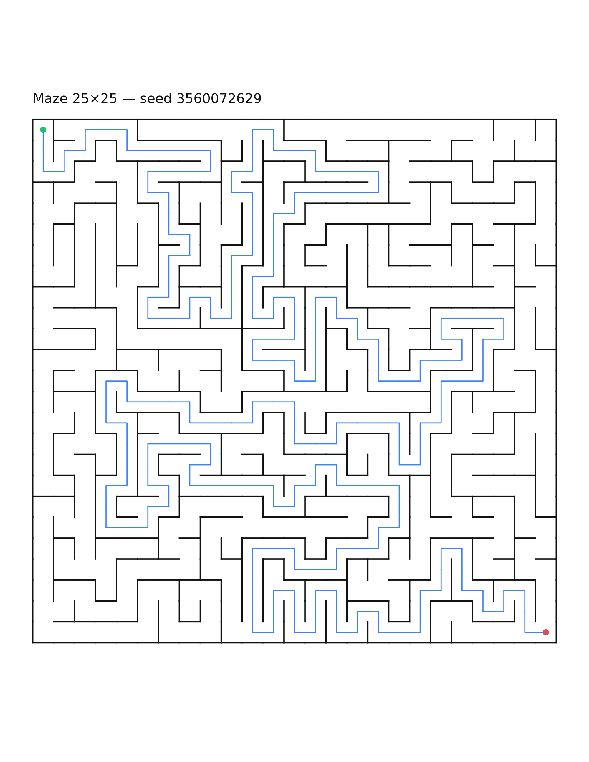 Maze 25×25 #21 — solution