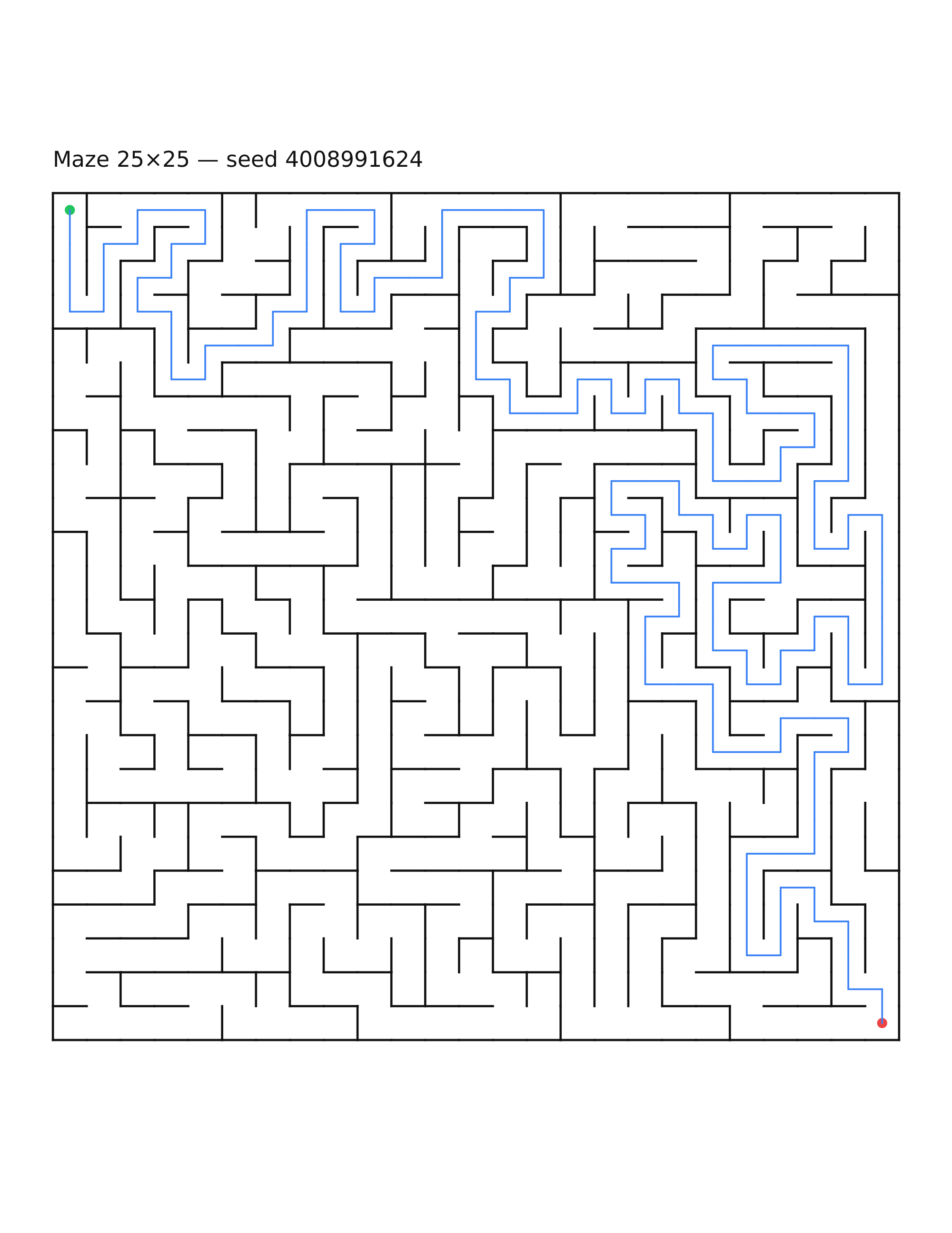 Maze 25×25 #32 — solution