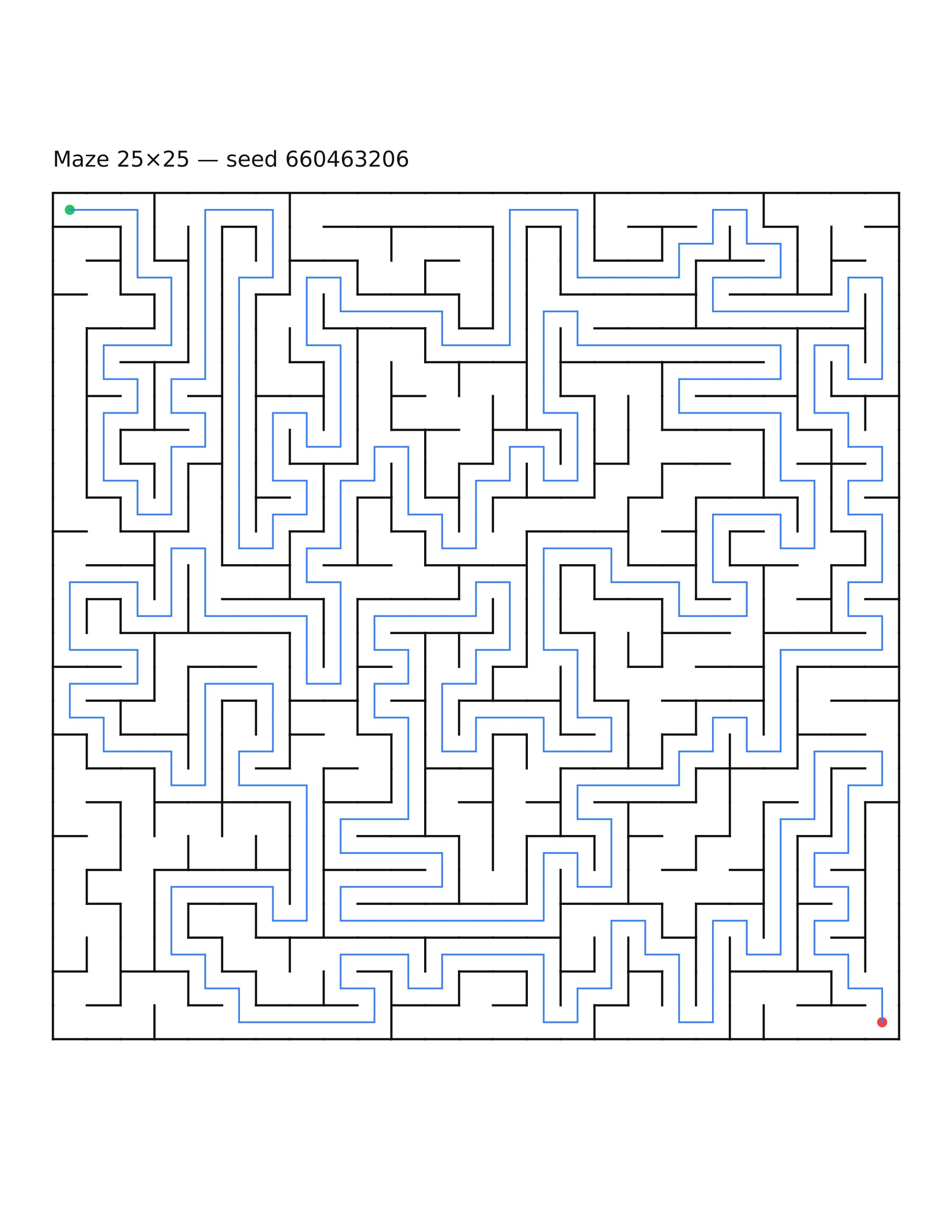 Maze 25×25 #19 — solution