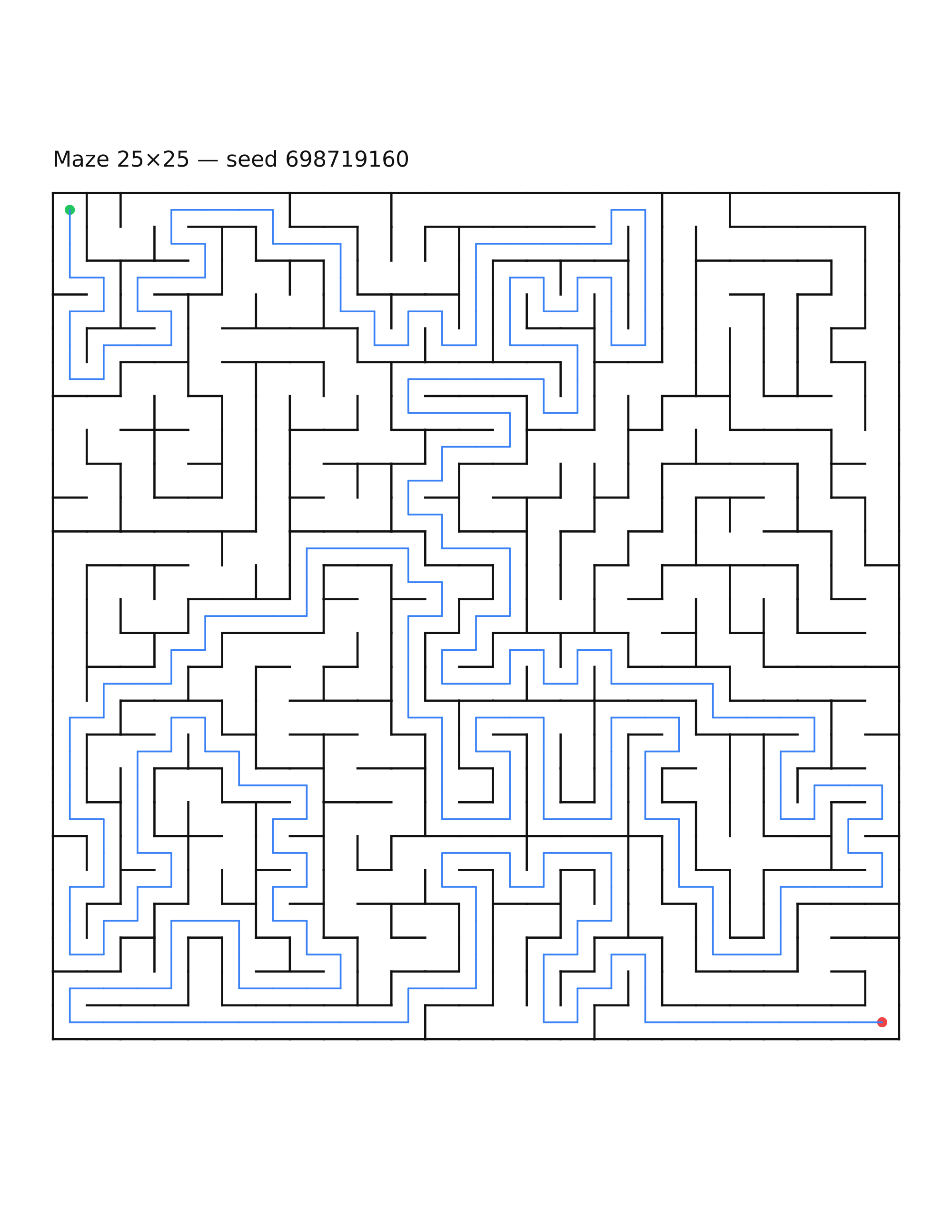 Maze 25×25 #11 — solution